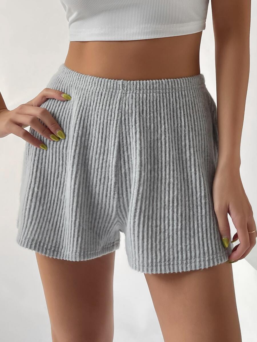 SHEIN EZwear Shorts unicolor tejido de canalé - Gris Claro - Ver 1