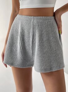 SHEIN EZwear Shorts unicolor tejido de canalé - Gris Claro - Ver 5