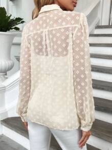 SHEIN Privé Button Front Sheer Shirt - Apricot - View 3
