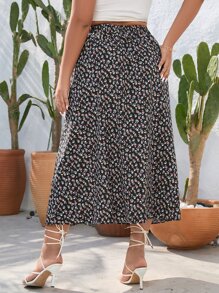 Breezaya Plus Ditsy Floral Print Button Front Skirt - Multicolor - View 2