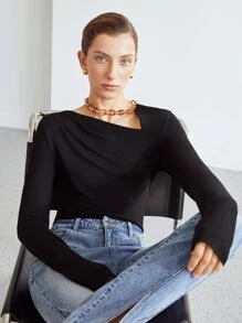 MOTF PREMIUM CHAIN-NECK TOP - Black - View 2