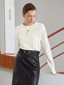 MOTF PREMIUM Áo Len Họa Tiết Len - Màu be - Xem 2