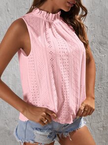 SHEIN VCAY Frill Trim Schiffy Tie Back Tank Top - Baby Pink - View 5