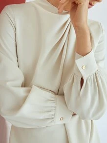 MOTF PREMIUM 褶皺腰帶中長連衣裙 - 米色 - 查看 3