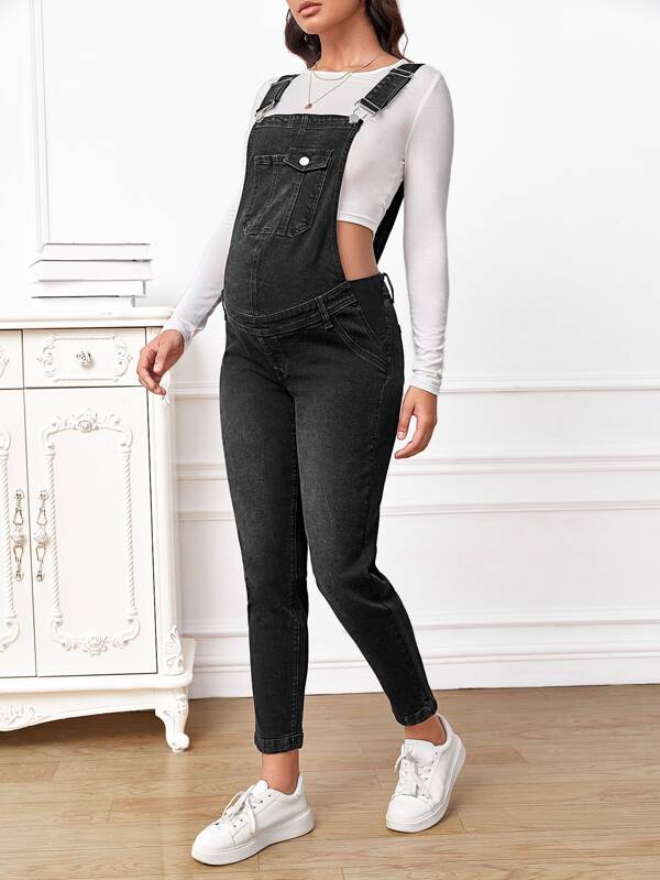SHEIN Maternity Patched Pocket Denim Overalls Without Tee SHEIN USA