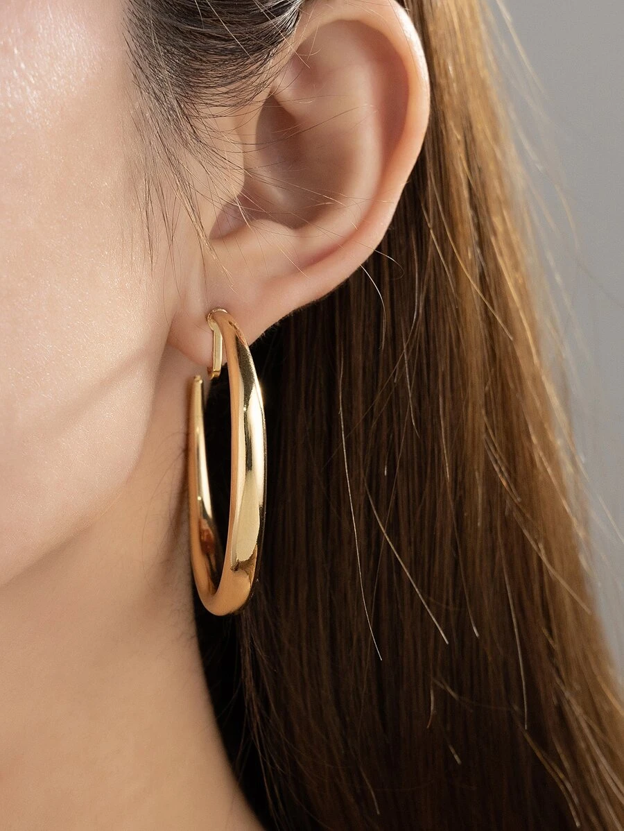 1pair Fashionable Basic Plain Metallic Circle Ear Clip