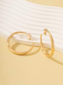 1pair Fashionable Basic Plain Metallic Circle Ear Clip