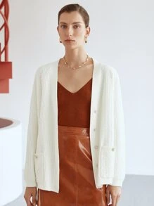 MOTF PREMIUM RELAXED PEARL BUTTON CARDIGAN - Beige - View 6