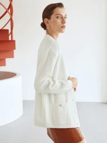 MOTF PREMIUM RELAXED PEARL BUTTON CARDIGAN - Beige - View 8