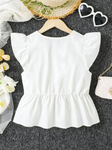 Chicas Blusa peplum ribete con fruncido fruncido delantero - Blanco - Ver 2
