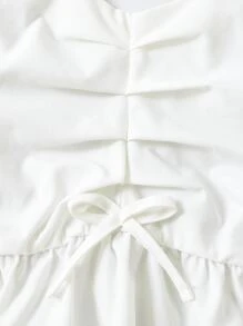 Chicas Blusa peplum ribete con fruncido fruncido delantero - Blanco - Ver 3