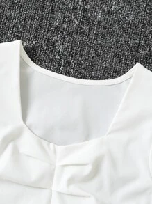 Chicas Blusa peplum ribete con fruncido fruncido delantero - Blanco - Ver 4