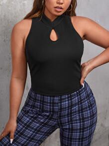 SHEIN EZwear Plus Keyhole Neckline Tank Top - Black - View 1