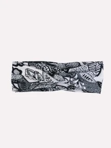 1入組女士葉子印花時尚髮帶適合日常生活 - 彩色 - 查看 3