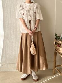 DAZY 花卉刺繡前繫帶毛衣背心不帶襯衫 - 米色 - 查看 9