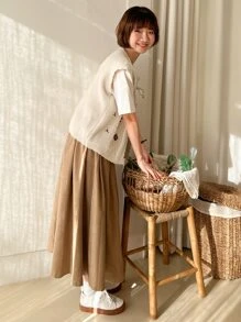 DAZY 花卉刺繡前繫帶毛衣背心不帶襯衫 - 米色 - 查看 13