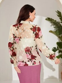 Modelyn Floral Print Mock Neck Lantern Sleeve Blouse - Multicolor - View 2
