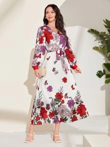 Modelyn Floral Print Belted Dress - Multicolor - View 1