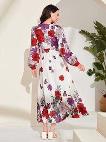 Modelyn Floral Print Belted Dress - Multicolor - View 2
