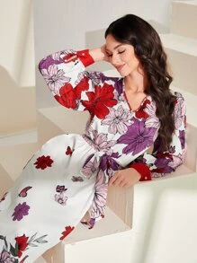 Modelyn Floral Print Belted Dress - Multicolor - View 4