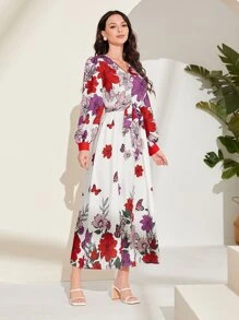 Modelyn Floral Print Belted Dress - Multicolor - View 5
