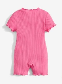 SHEIN Leap Crew Đứa bé gái Hình trái tim Cắt dán Ren Mộc nhĩ Đồ đan Ribbed Romper - Hồng - Xem 2