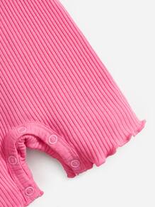 SHEIN Leap Crew Đứa bé gái Hình trái tim Cắt dán Ren Mộc nhĩ Đồ đan Ribbed Romper - Hồng - Xem 3