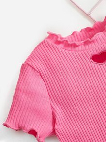 SHEIN Leap Crew Đứa bé gái Hình trái tim Cắt dán Ren Mộc nhĩ Đồ đan Ribbed Romper - Hồng - Xem 4