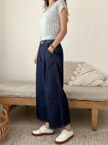 DAZY 高腰闊腿牛仔褲 - 中等水洗藍 - 查看 6