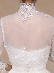 花朵蕾丝装饰婚礼夹克女士秋季服装 - 白色 - 查看 3