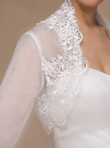 花朵蕾丝装饰婚礼夹克女士秋季服装 - 白色 - 查看 4