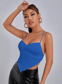 SHEIN PETITE 後綁帶不對稱下擺吊帶上衣 - 藍色 - 查看 4