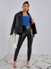 SHEIN PETITE 後綁帶不對稱下擺吊帶上衣 - 藍色 - 查看 5