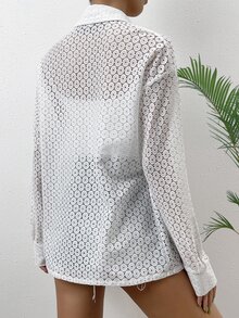 SHEIN Essnce Hollow Out Button Front Shirt Without Bra - White - View 2
