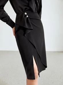 MOTF PREMIUM GATHERED RUFFLE SKIRT - Black - View 2