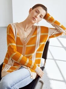 MOTF PREMIUM PLAID KNIT CARDIGAN - Orange - View 2