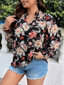 SHEIN LUNE Áo sơ mi Plus Size Dải chun Hoa Tất cả trên in Boho - Nhiều màu - Xem 5