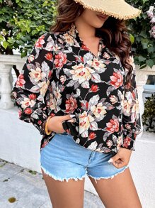 SHEIN LUNE Áo sơ mi Plus Size Dải chun Hoa Tất cả trên in Boho - Nhiều màu - Xem 6