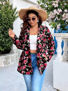 SHEIN LUNE Plus Floral Print Lapel Collar Blazer - Multicolor - View 2