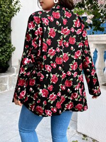 SHEIN LUNE Plus Floral Print Lapel Collar Blazer - Multicolor - View 3
