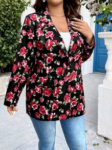 SHEIN LUNE Plus Floral Print Lapel Collar Blazer - Multicolor - View 4