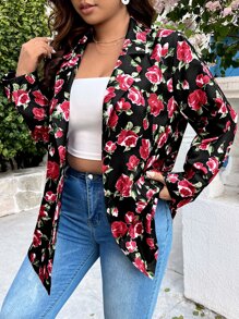 SHEIN LUNE Plus Floral Print Lapel Collar Blazer - Multicolor - View 1