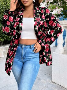 SHEIN LUNE Plus Floral Print Lapel Collar Blazer - Multicolor - View 5