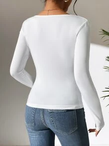 SHEIN PETITE Scoop Neck Slim Fit Spring Women Tee