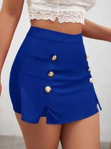 SHEIN Privé Double Breasted M-slit Hem Skort - Royal Blue - View 5