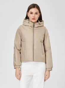 ZIAI Zip Up Hooded Padded Coat For Winter - Beige - View 1
