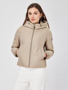 ZIAI Zip Up Hooded Padded Coat For Winter - Beige - View 4