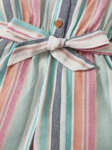 SHEIN Bebé Mono de rayas verticales ribete con fruncido con cinturón - Multicolor - Ver 4