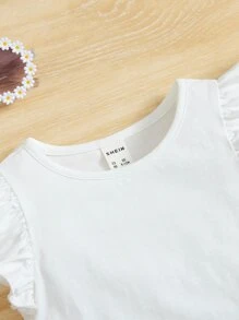 SHEIN 寶寶女孩荷葉邊t恤和花卉印花蝴蝶結前短褲 - 彩色 - 查看 3