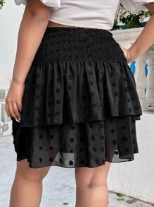 SHEIN Holidaya Plus Swiss Dot Two Layer Hem Chiffon Skirt - Black - View 4